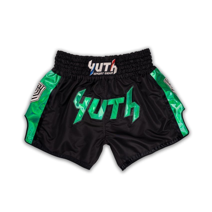 Black/Green Yuth-Hologram Muay Thai Short Front