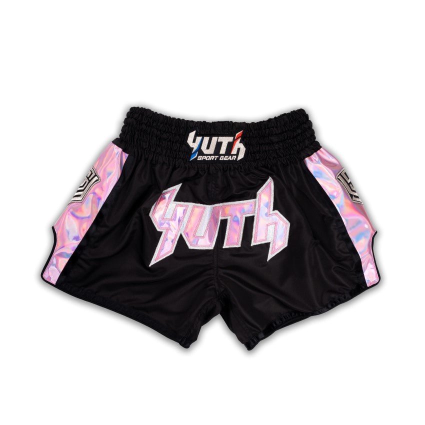 Black/Pink Yuth-Hologram Muay Thai Short Front
