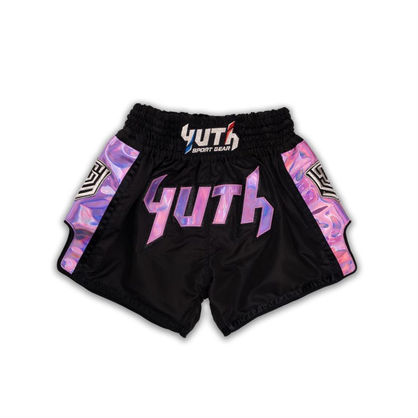 Black/Purple Yuth-Hologram Muay Thai Short Front
