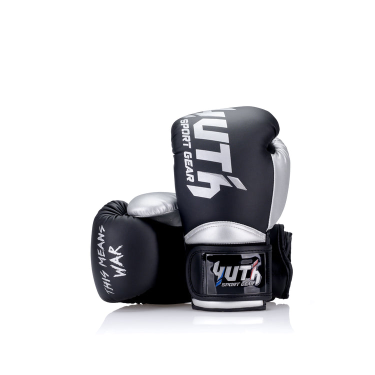 Black/Silver Yuth - Supportive Boxing Gloves 8oz Back/Front